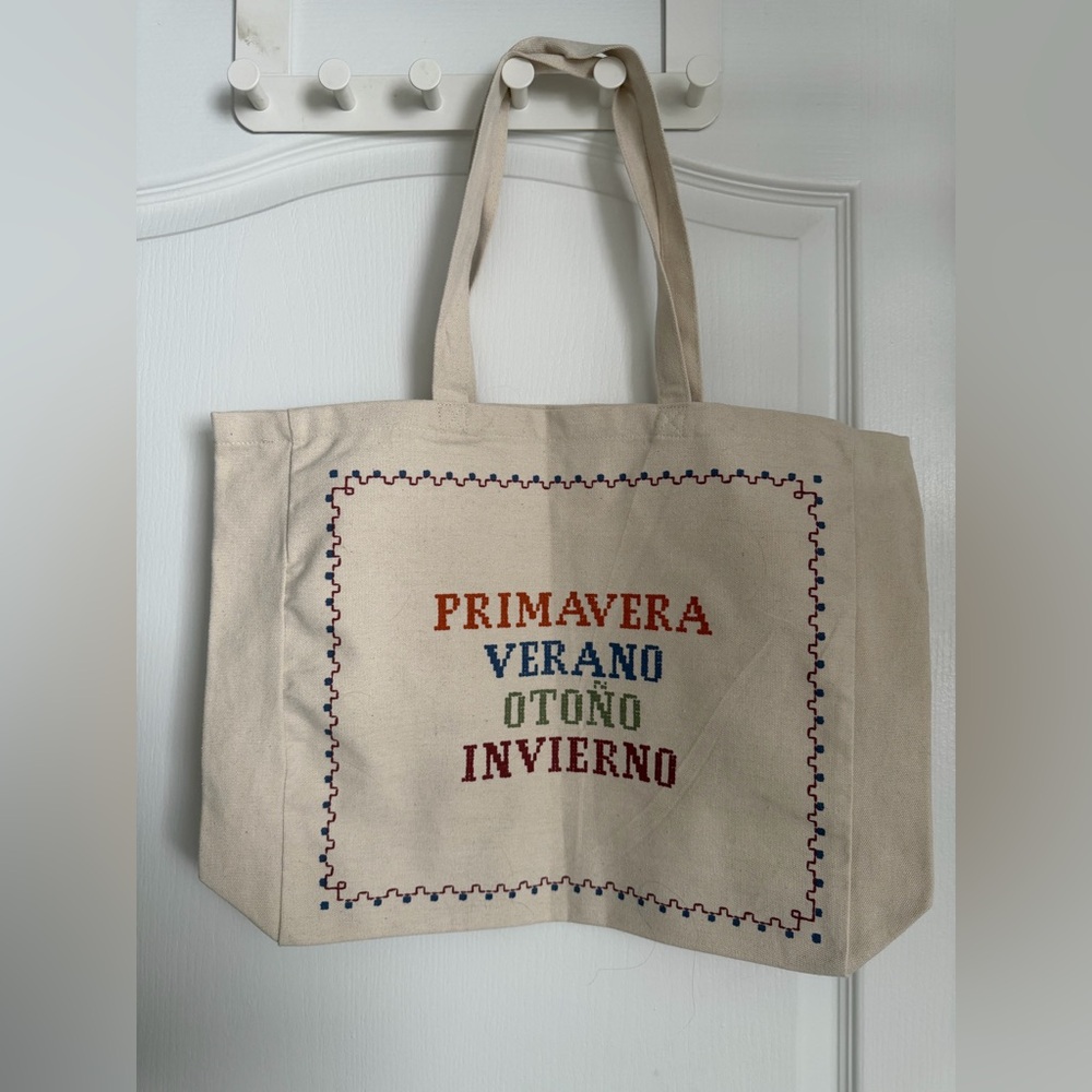 Brand New Sezane Canvas Tote Bag Beige with Embroidery